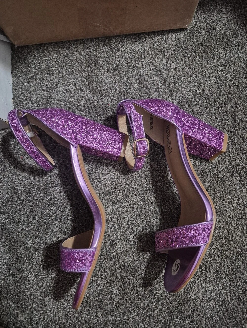 Purple Glitter Ankle-Strap Heels 6.5